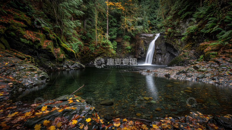 高清大图下载【趣麦麦图】瀑布森林河流清水风景自然