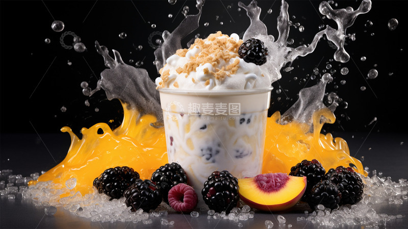 高清大图下载【趣麦麦图】美食冰淇淋桑葚奶油水冰块
