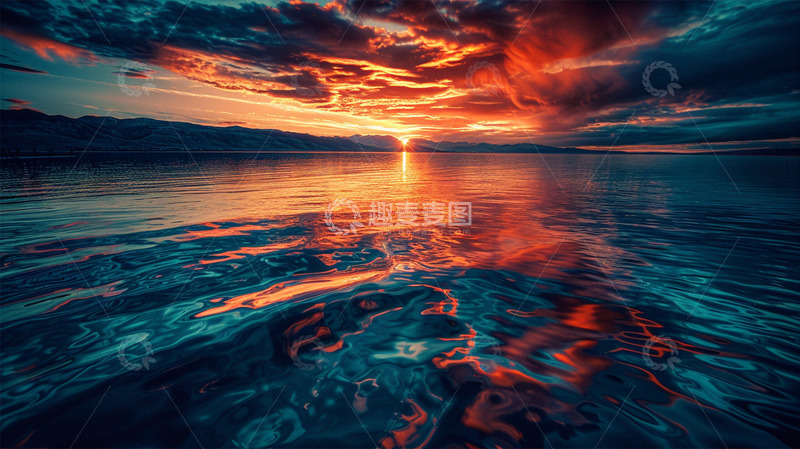 高清大图下载【趣麦麦图】夕阳云朵水面湖面唯美场景