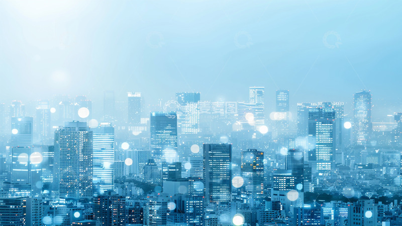 高清大图下载【趣麦麦图】城市建筑高楼大厦光点唯美蓝色