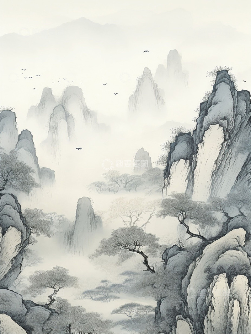 高清大图下载【趣麦麦图】古风水墨山脉