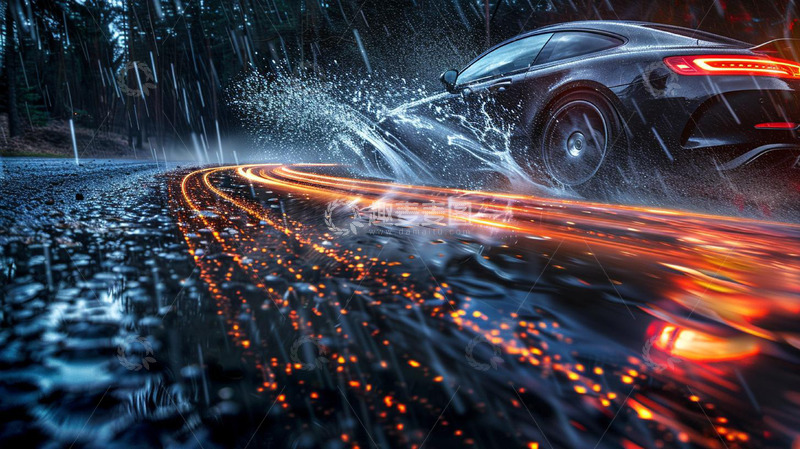 高清大图下载【趣麦麦图】雨夜高速行驶汽车飞驰