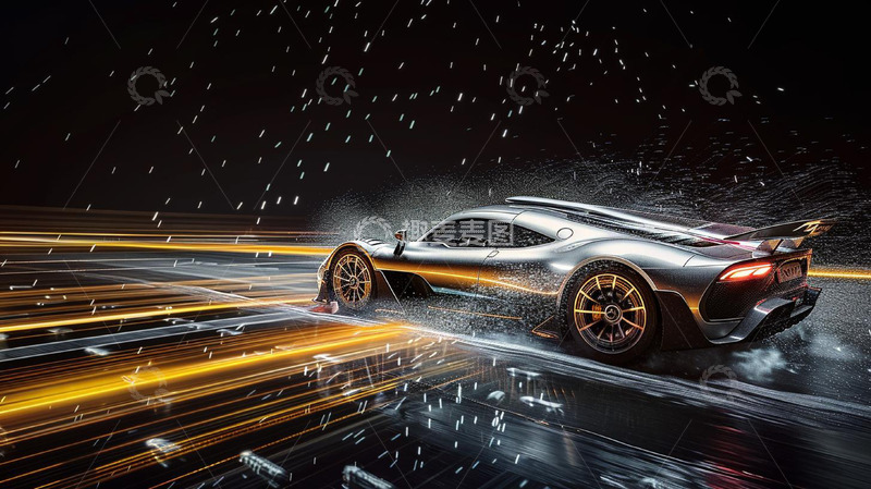 高清大图下载【趣麦麦图】雨夜飞驰在路上的跑车