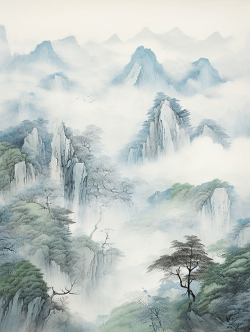 青绿色云雾山岭