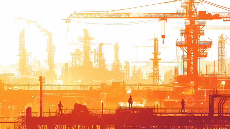 高清大图下载【趣麦麦图】夕阳下工地建筑场景