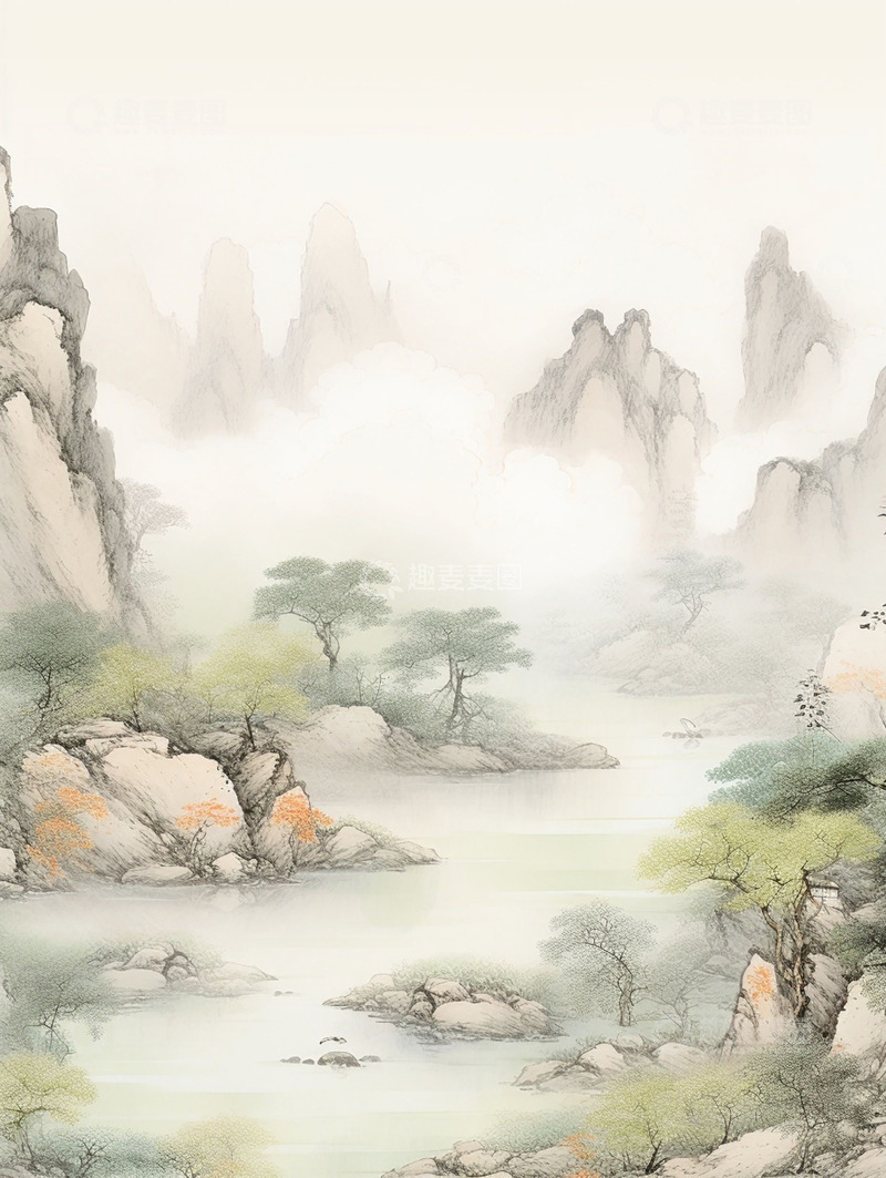 高清大图下载【趣麦麦图】古风云雾缭绕山水