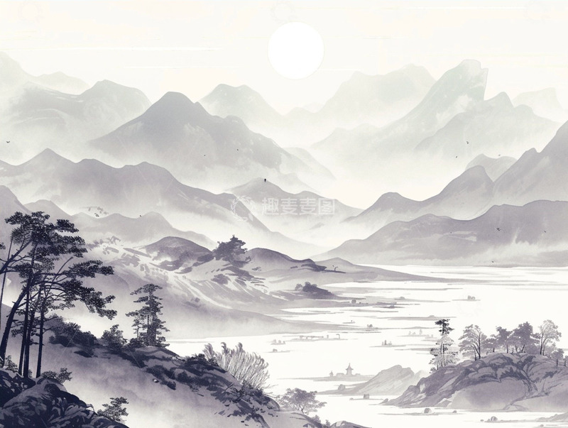 高清大图下载【趣麦麦图】古风黑白水墨山水