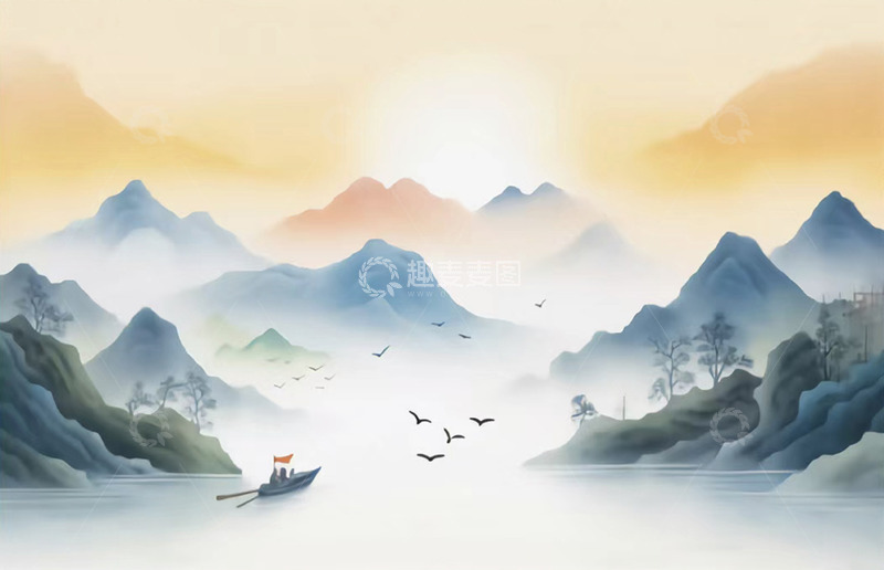 高清大图下载【趣麦麦图】夕阳云雾缭绕的山峰