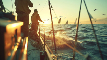 实拍夕阳渔民捕鱼