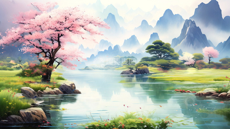 高清大图下载【趣麦麦图】唯美山水插画