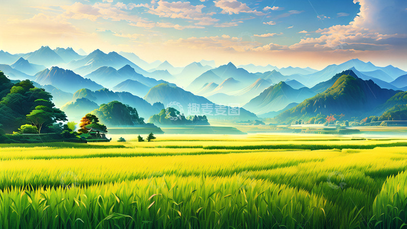 高清大图下载【趣麦麦图】谷雨绿色稻田绿色背景