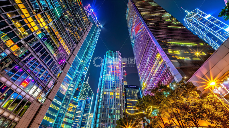 高清大图下载【趣麦麦图】城市建筑灯光现代化高楼大厦