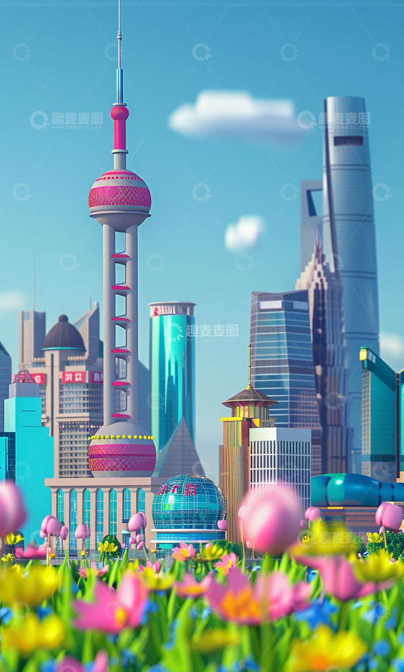 高清大图下载【趣麦麦图】城市3D立体卡通建筑