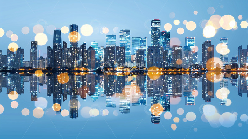 高清大图下载【趣麦麦图】城市光点高楼大厦建筑蓝色商务