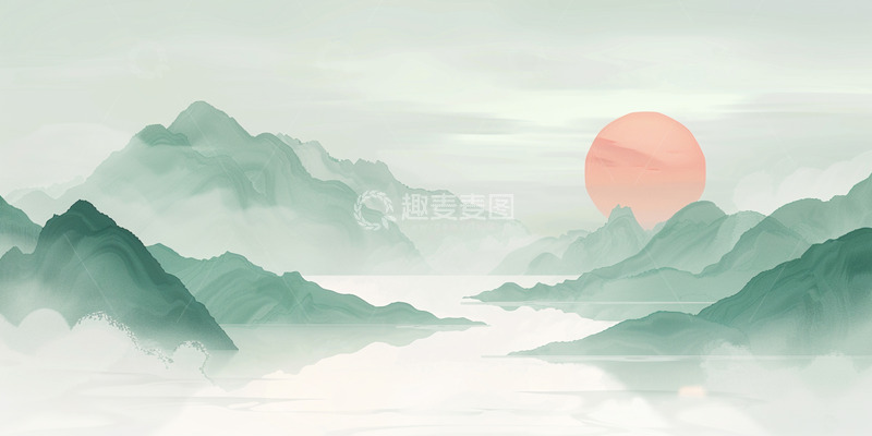 高清大图下载【趣麦麦图】红日青山碧水