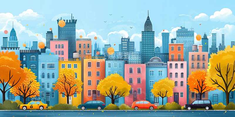 高清大图下载【趣麦麦图】卡通城市建筑图