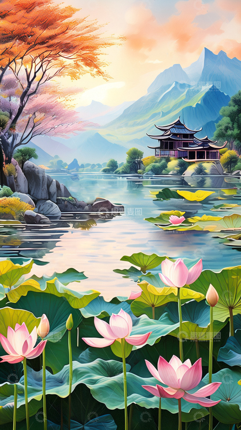 高清大图下载【趣麦麦图】山水荷花风景