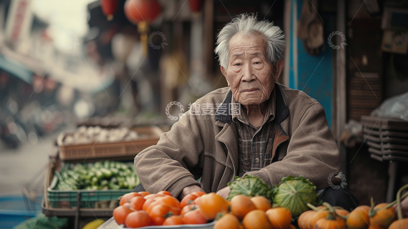 摆摊卖菜的老爷爷