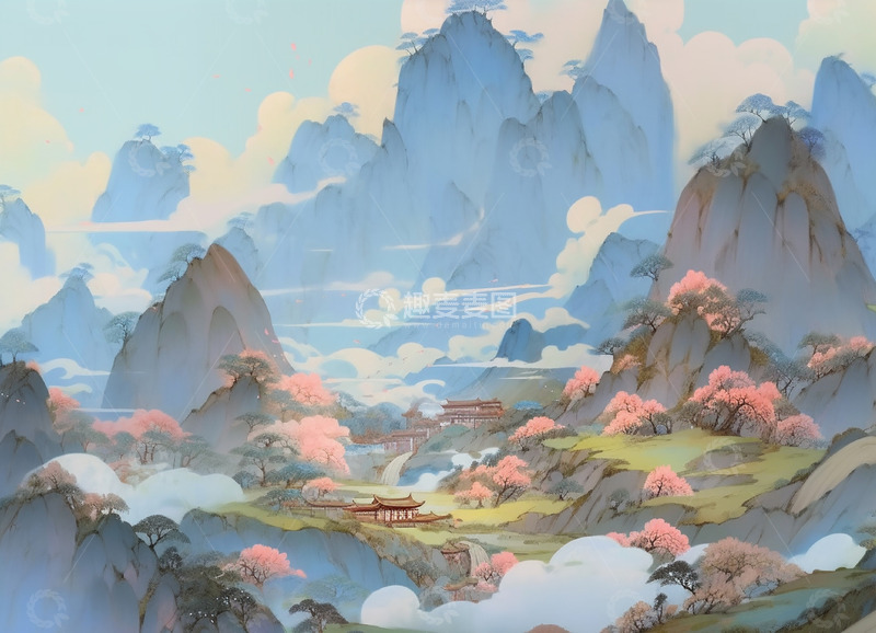 高清大图下载【趣麦麦图】春日古风建筑山河