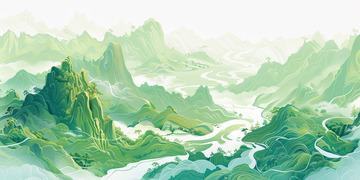 古风青蓝色山河