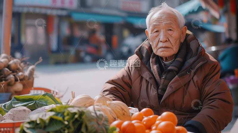 五一摆摊卖菜的老人