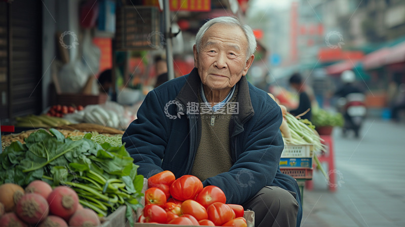 五一劳动节卖菜的老人