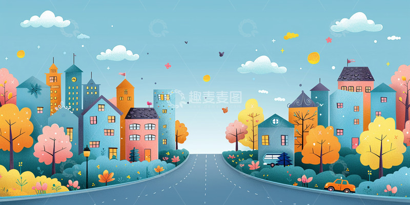 高清大图下载【趣麦麦图】城市建设卡通街道