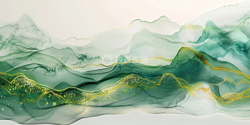 高清大图下载【趣麦麦图】水墨金边绿色晕染背景