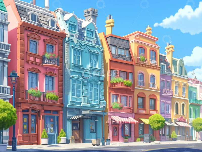 高清大图下载【趣麦麦图】卡通城市街道