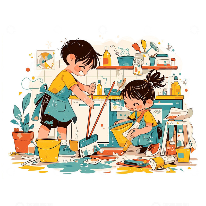 劳动节打扫卫生的小孩