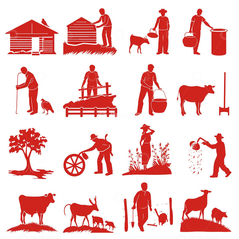 高清大图下载【趣麦麦图】红色劳动人物剪影