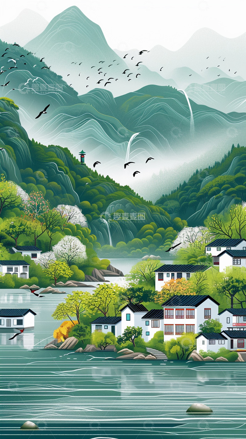 高清大图下载【趣麦麦图】春日山水建筑风景