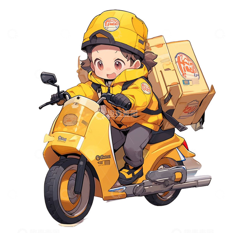 高清大图下载【趣麦麦图】骑电动车送货的男孩