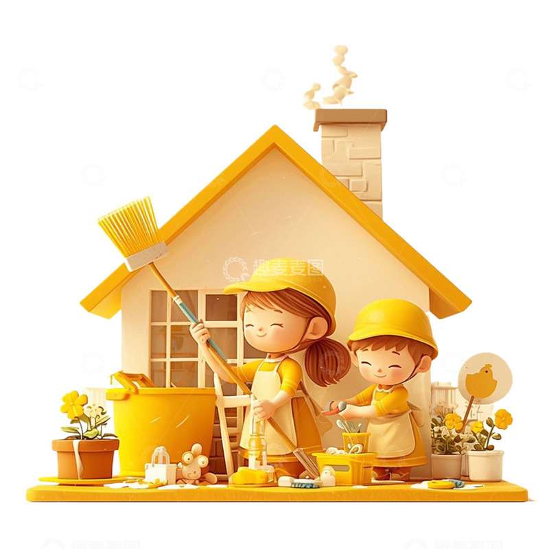 高清大图下载【趣麦麦图】五一做家务场景