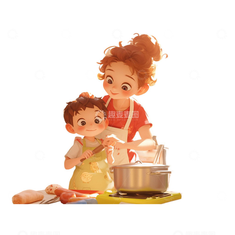 劳动节学做饭的男孩