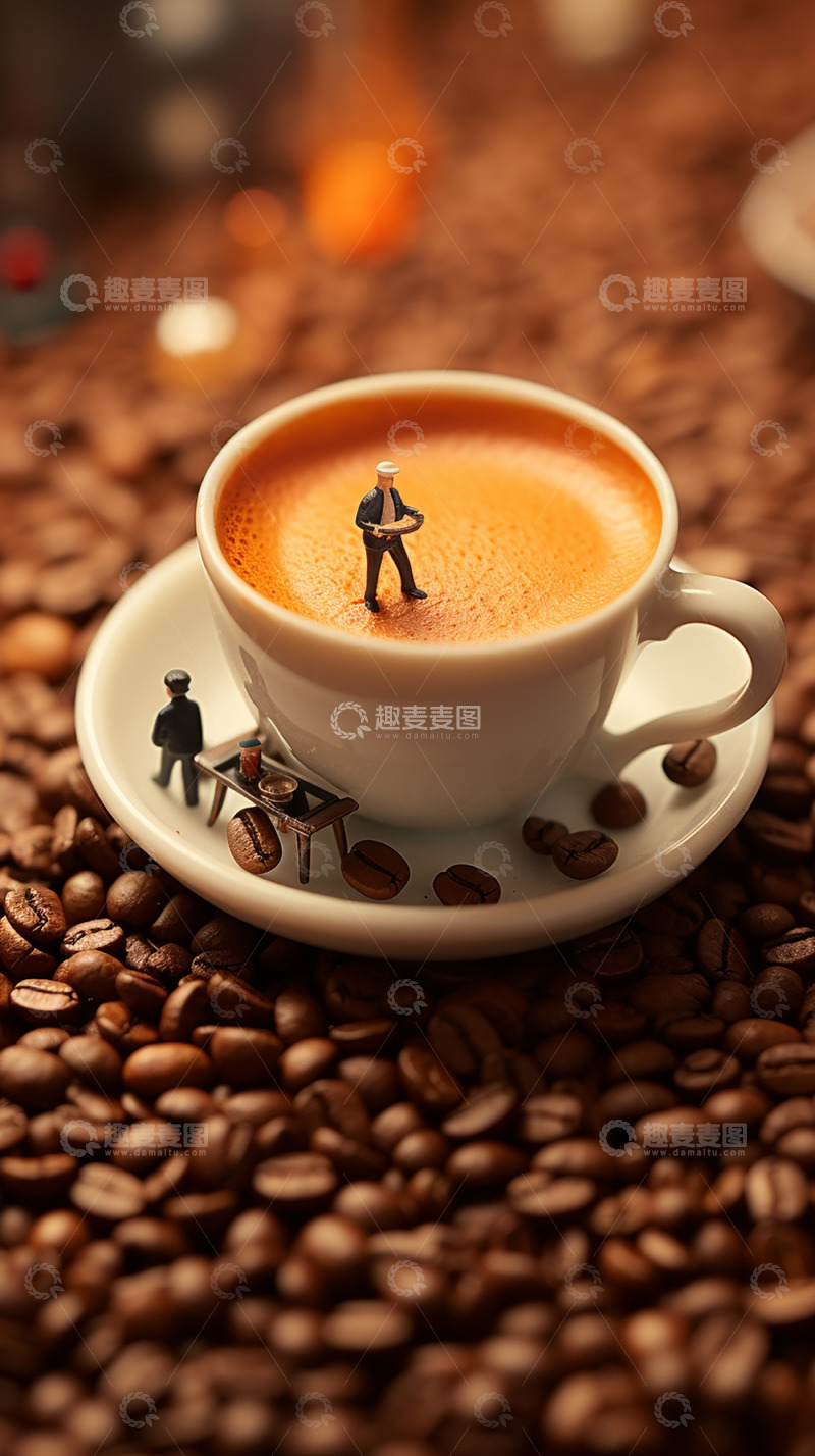 高清大图下载【趣麦麦图】微缩景观咖啡小人