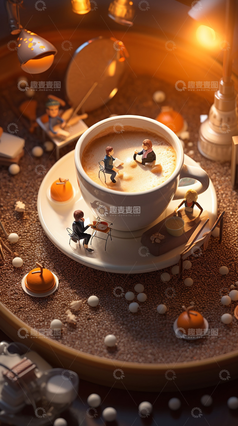 高清大图下载【趣麦麦图】微缩咖啡场景