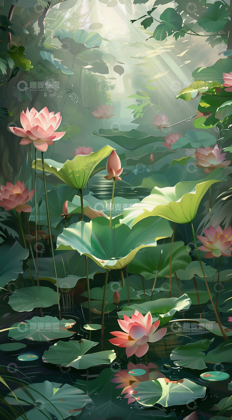 高清大图下载【趣麦麦图】绿色荷花荷叶风景背景