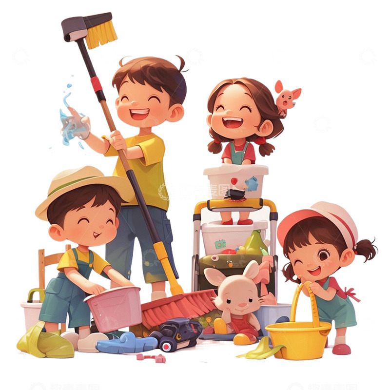 高清大图下载【趣麦麦图】-做家务的孩子们