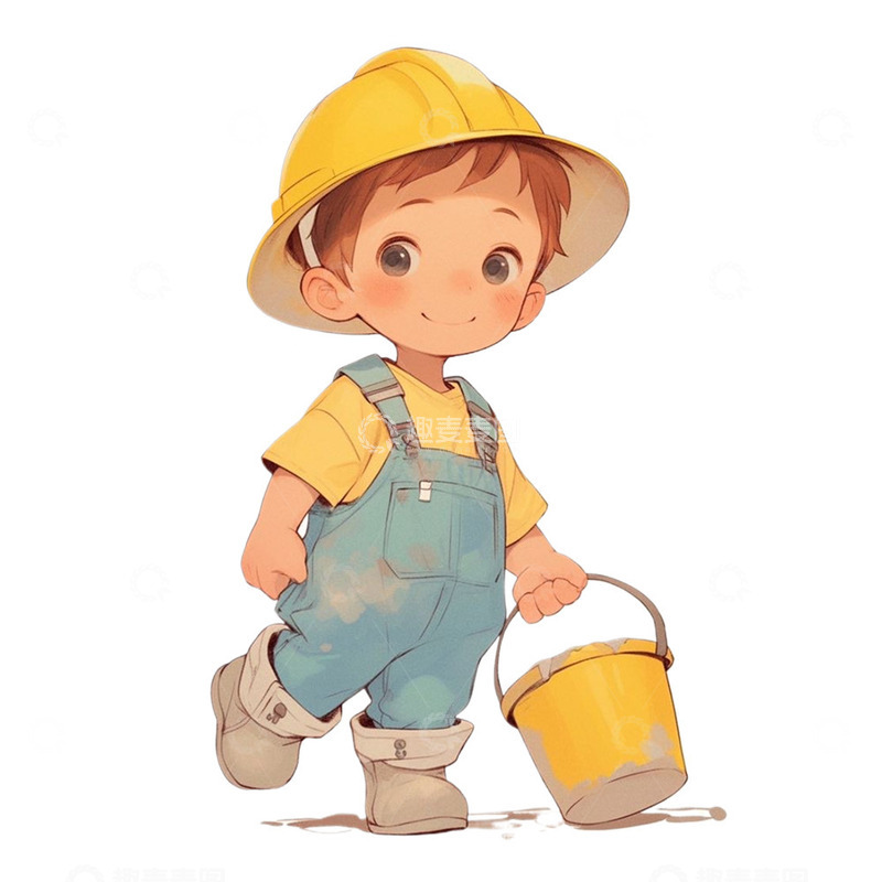 高清大图下载【趣麦麦图】-提着黄色水桶的卡通男孩