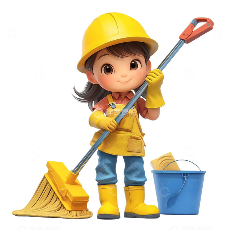 高清大图下载【趣麦麦图】拿着拖把做家务的女孩