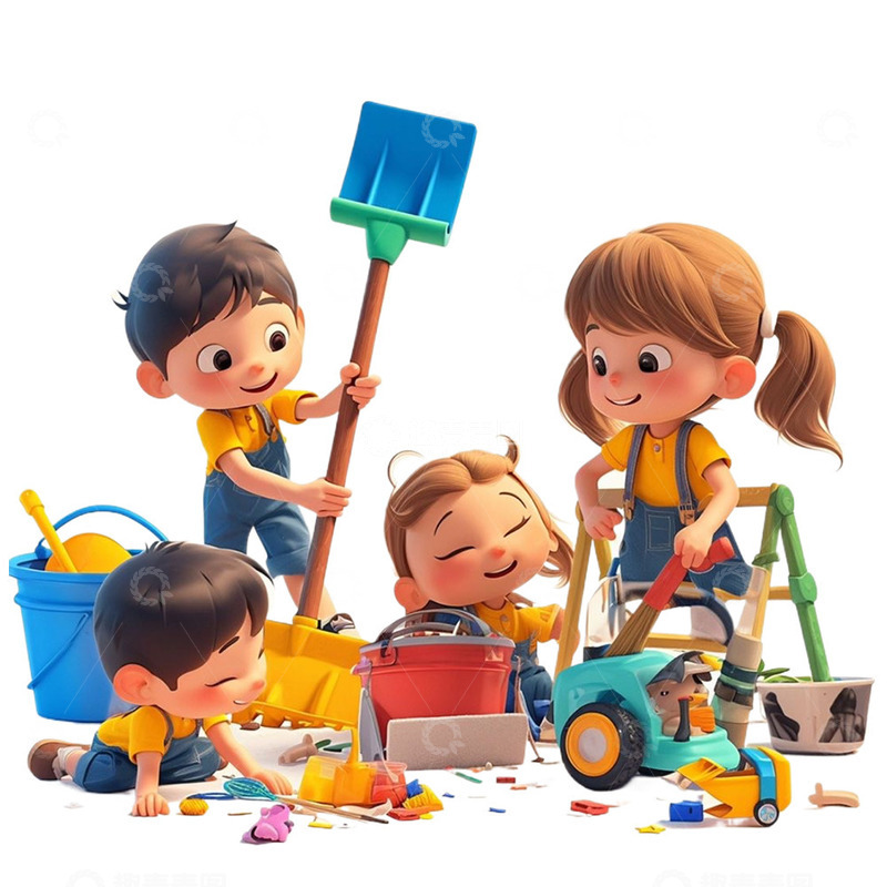 高清大图下载【趣麦麦图】-整理玩具的小孩