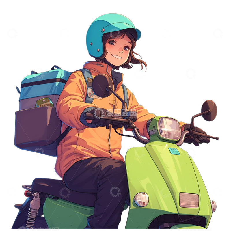 高清大图下载【趣麦麦图】城市街头送快递的女孩