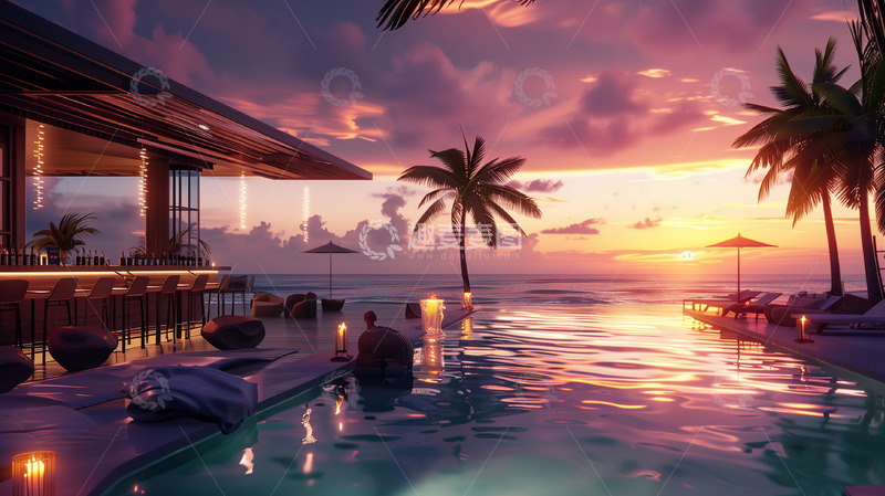 高清大图下载【趣麦麦图】黄昏落日池塘风景