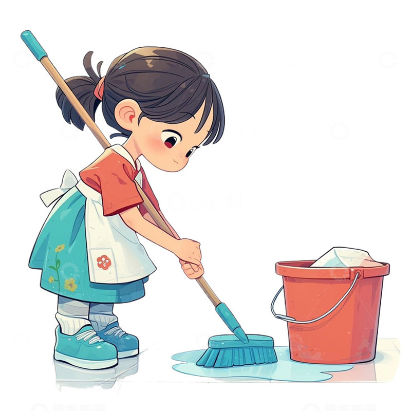 高清大图下载【趣麦麦图】-拖地的女孩子