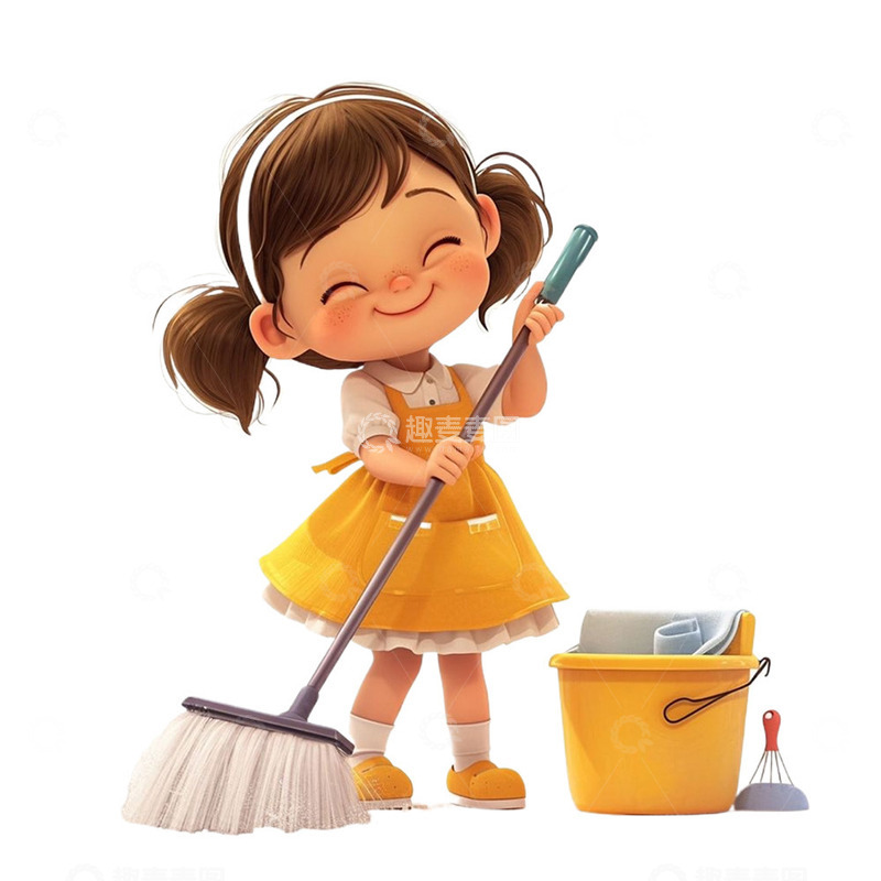 高清大图下载【趣麦麦图】-拿扫帚的女孩