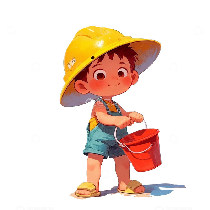高清大图下载【趣麦麦图】带着帽子提水桶的男孩