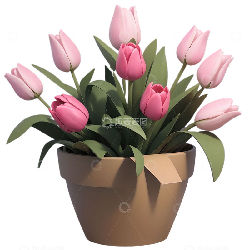 高清大图下载【趣麦麦图】黄色花盆郁金香