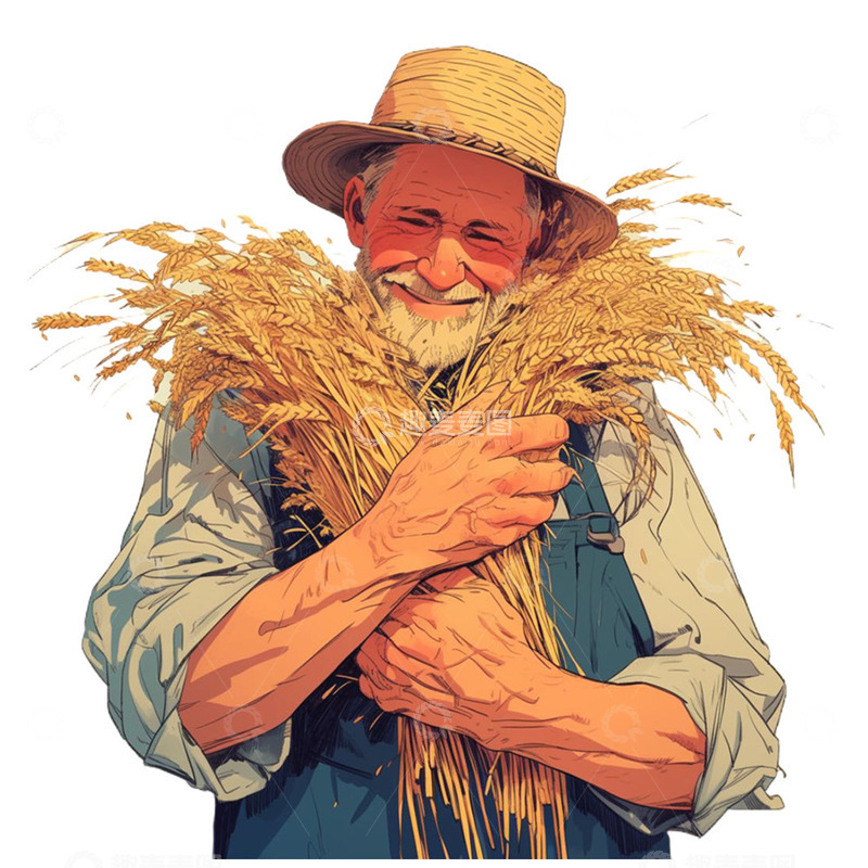 高清大图下载【趣麦麦图】抱着稻穗的农民