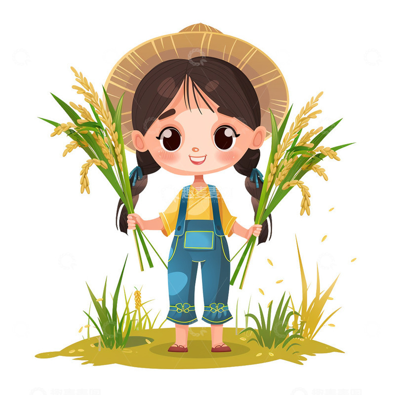高清大图下载【趣麦麦图】-手拿稻穗的女孩